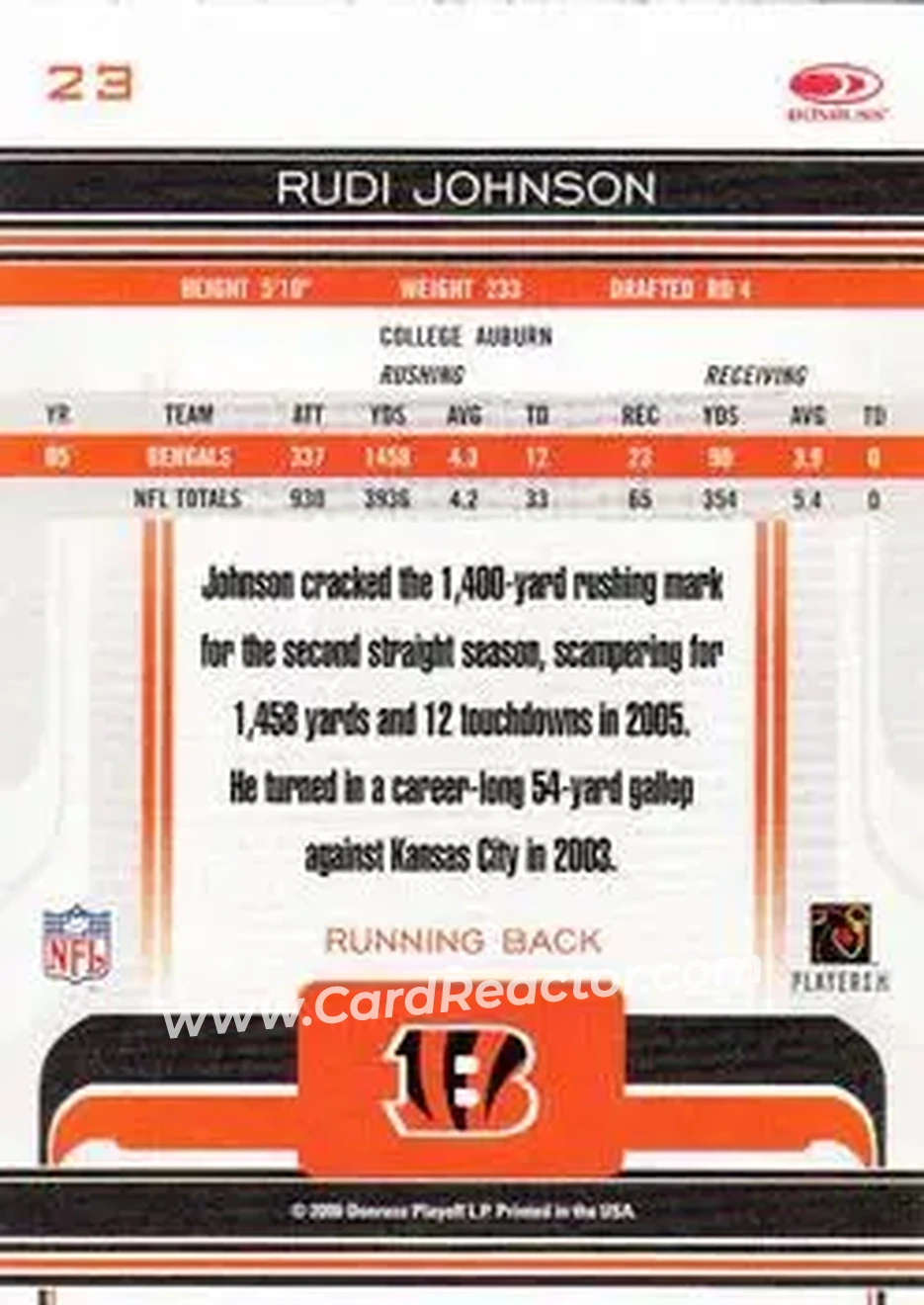 2006 Donruss Gridiron Gear #23 - Rudi Johnson - Cincinnati Bengals - Back 2006 Donruss Gridiron Gear #23 - Rudi Johnson - Cincinnati Bengals - Back