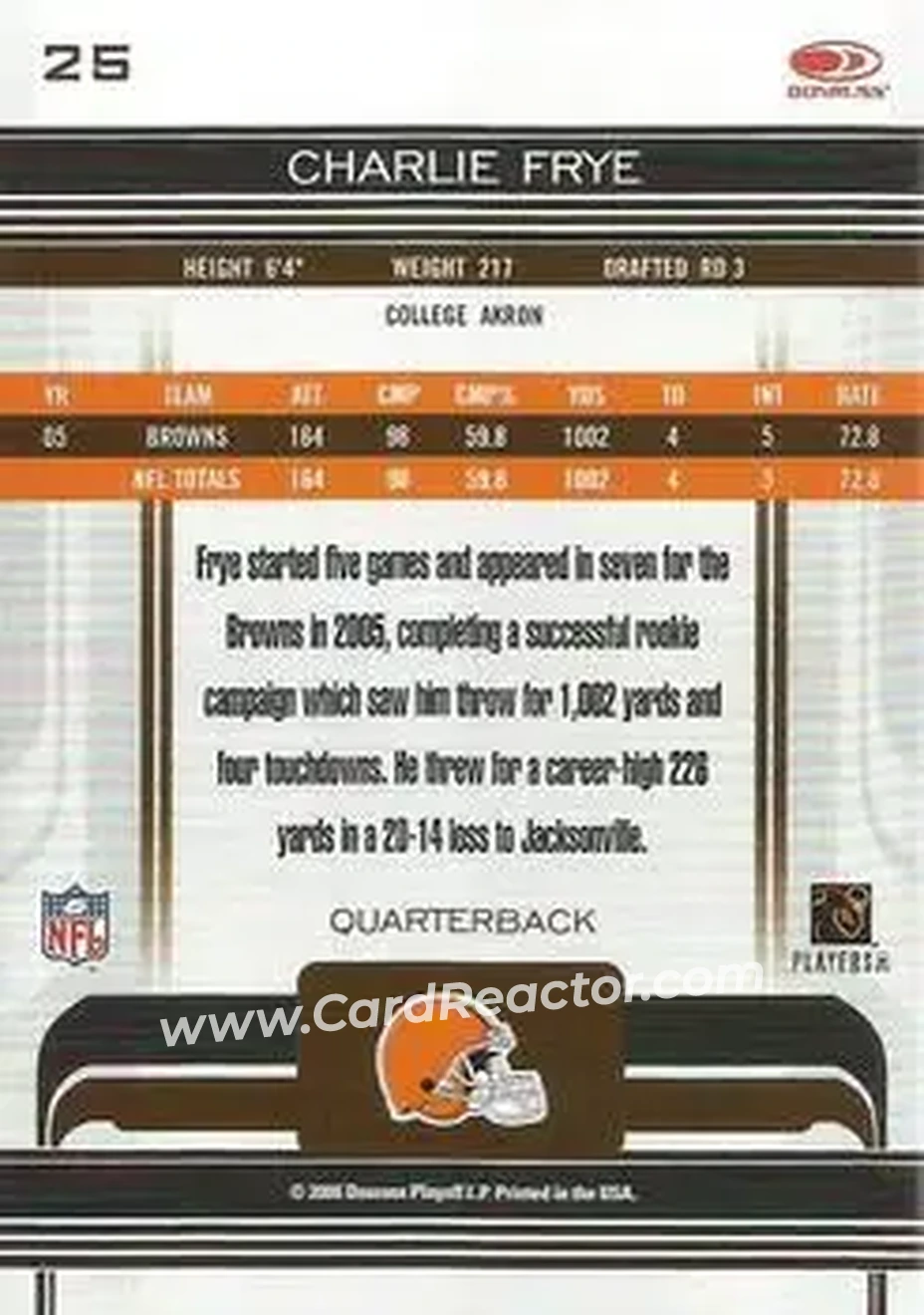 2006 Donruss Gridiron Gear #25 - Charlie Frye - Cleveland Browns - Back