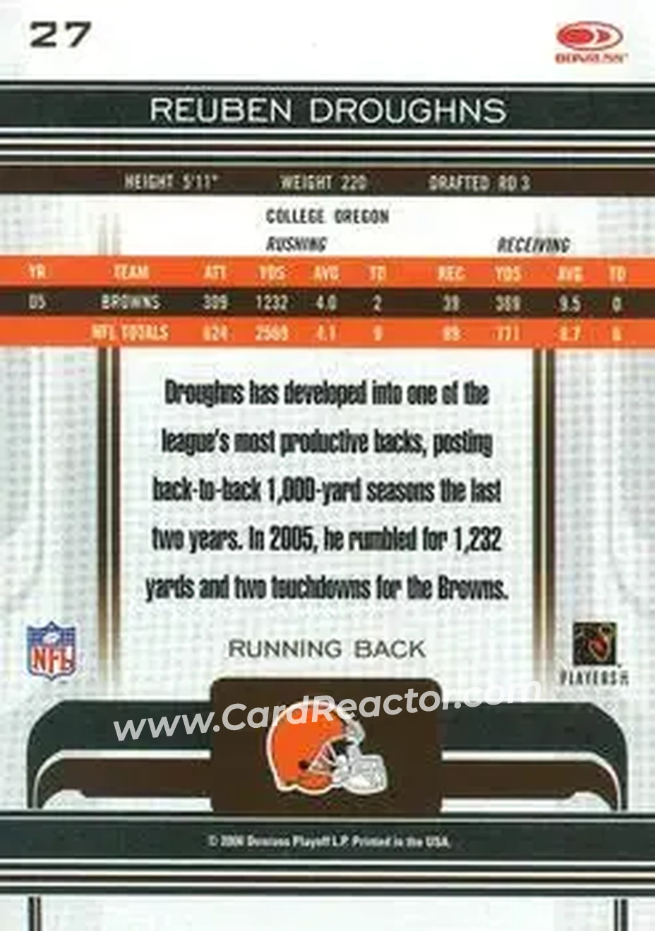 2006 Donruss Gridiron Gear #27 - Reuben Droughns - Cleveland Browns - Back