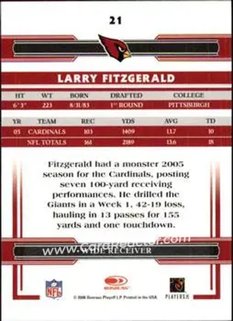2006 Donruss Threads #21 - Larry Fitzgerald - Arizona Cardinals - Back 2006 Donruss Threads #21 - Larry Fitzgerald - Arizona Cardinals - Back