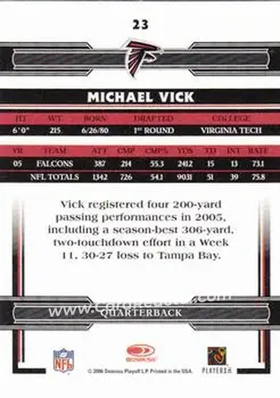 2006 Donruss Threads #23 - Michael Vick - Atlanta Falcons - Back