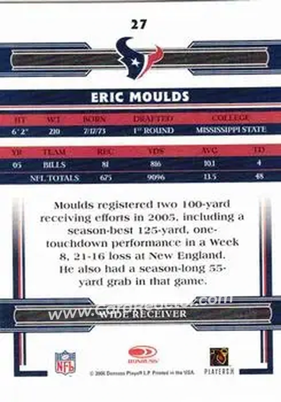 2006 Donruss Threads #27 - Eric Moulds - Houston Texans - Back