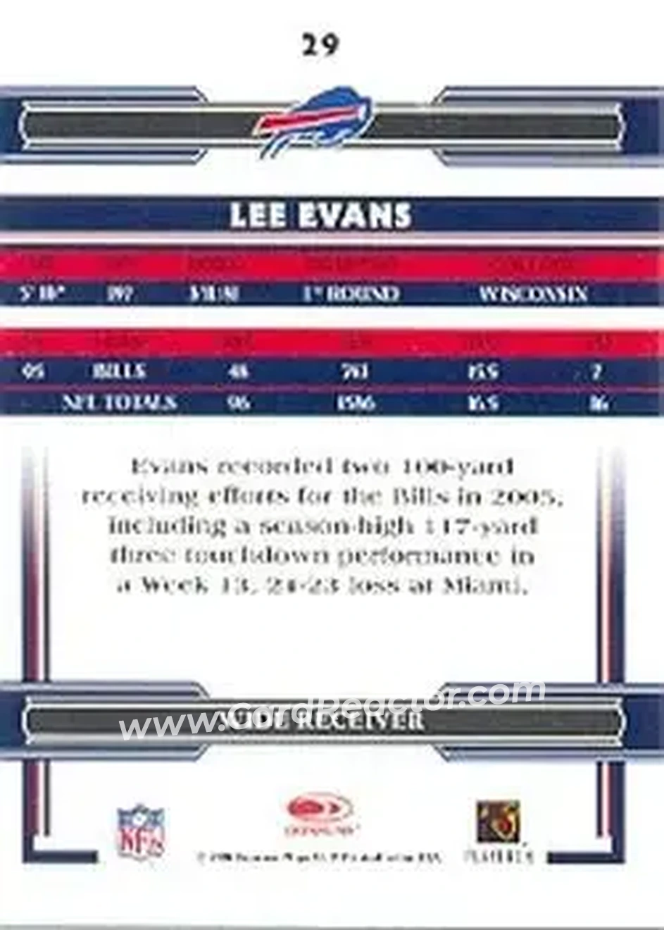2006 Donruss Threads #29 - Lee Evans - Buffalo Bills - Back