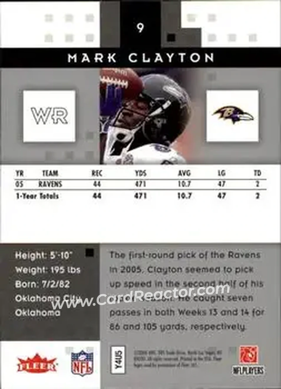 2006 Fleer Hot Prospects #9 - Mark Clayton - Baltimore Ravens - Back