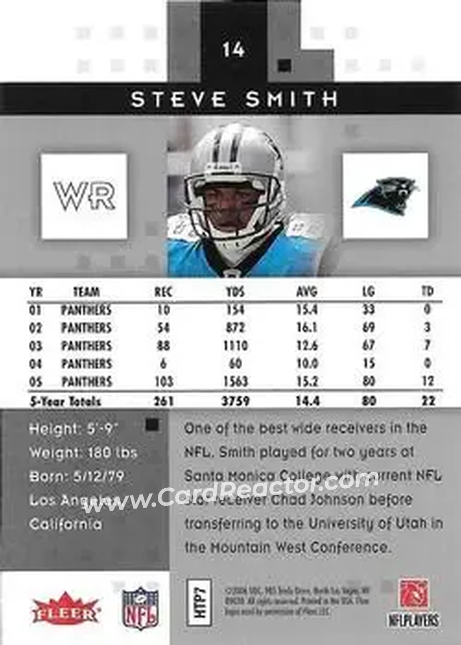 2006 Fleer Hot Prospects #14 - Steve Smith Sr. - Carolina Panthers - Back 2006 Fleer Hot Prospects #14 - Steve Smith Sr. - Carolina Panthers - Back