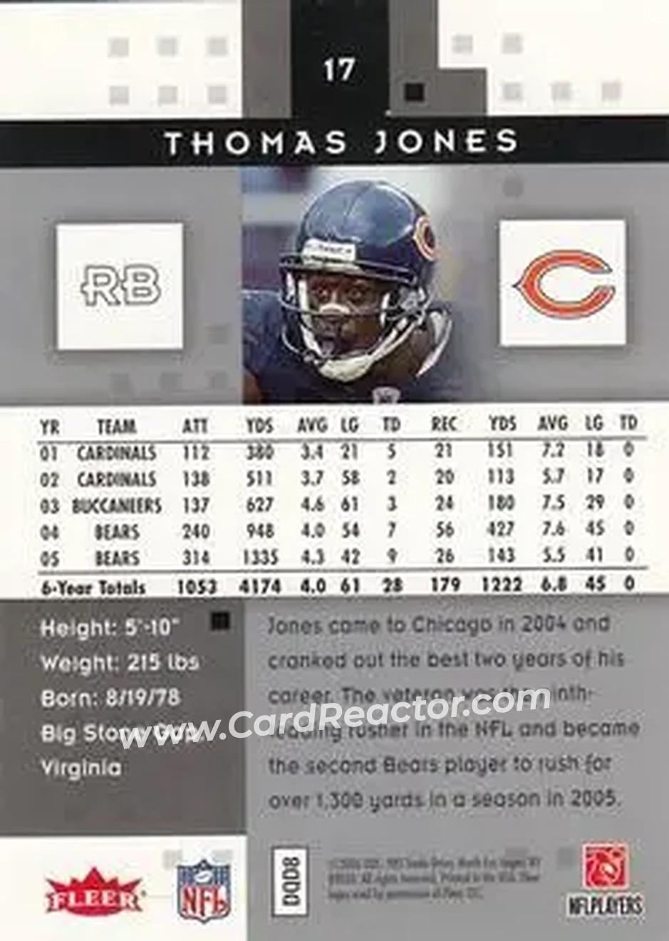 2006 Fleer Hot Prospects #17 - Thomas Jones - Chicago Bears - Back