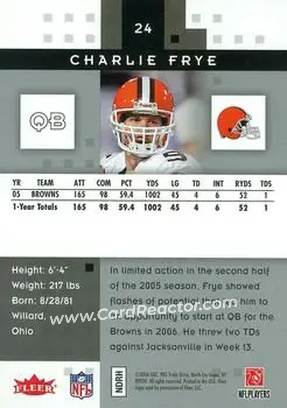 2006 Fleer Hot Prospects #24 - Charlie Frye - Cleveland Browns - Back