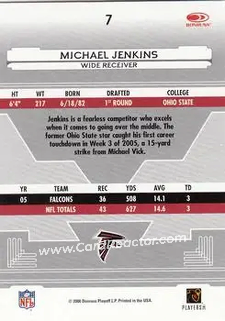 2006 Leaf Certified Materials #7 - Michael Jenkins - Atlanta Falcons - Back 2006 Leaf Certified Materials #7 - Michael Jenkins - Atlanta Falcons - Back
