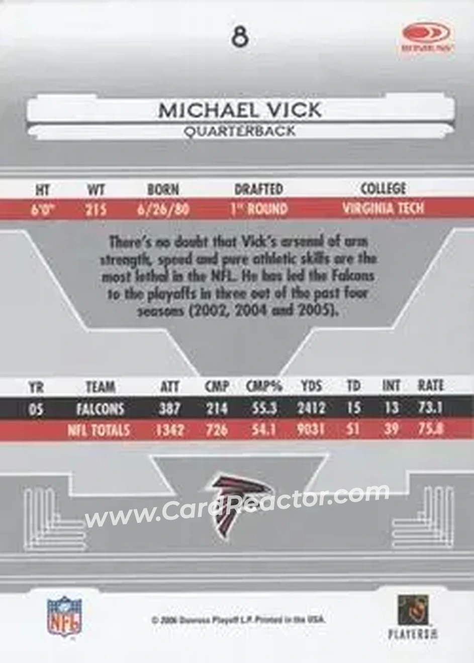 2006 Leaf Certified Materials #8 - Michael Vick - Atlanta Falcons - Back