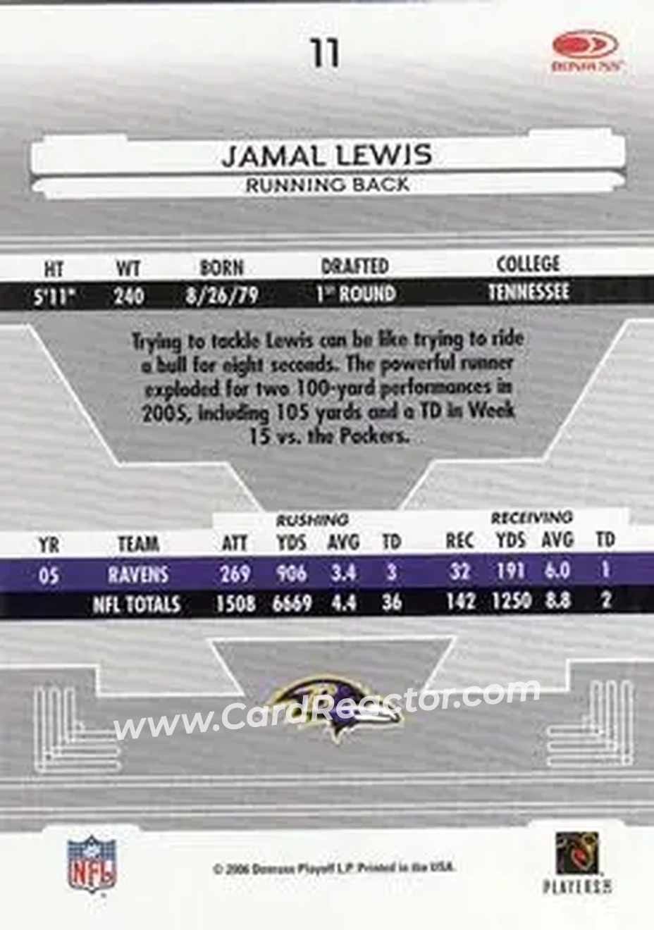 2006 Leaf Certified Materials #11 - Jamal Lewis - Baltimore Ravens - Back