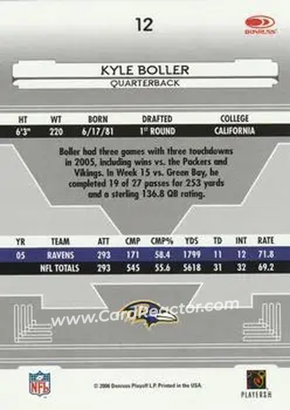 2006 Leaf Certified Materials #12 - Kyle Boller - Baltimore Ravens - Back 2006 Leaf Certified Materials #12 - Kyle Boller - Baltimore Ravens - Back
