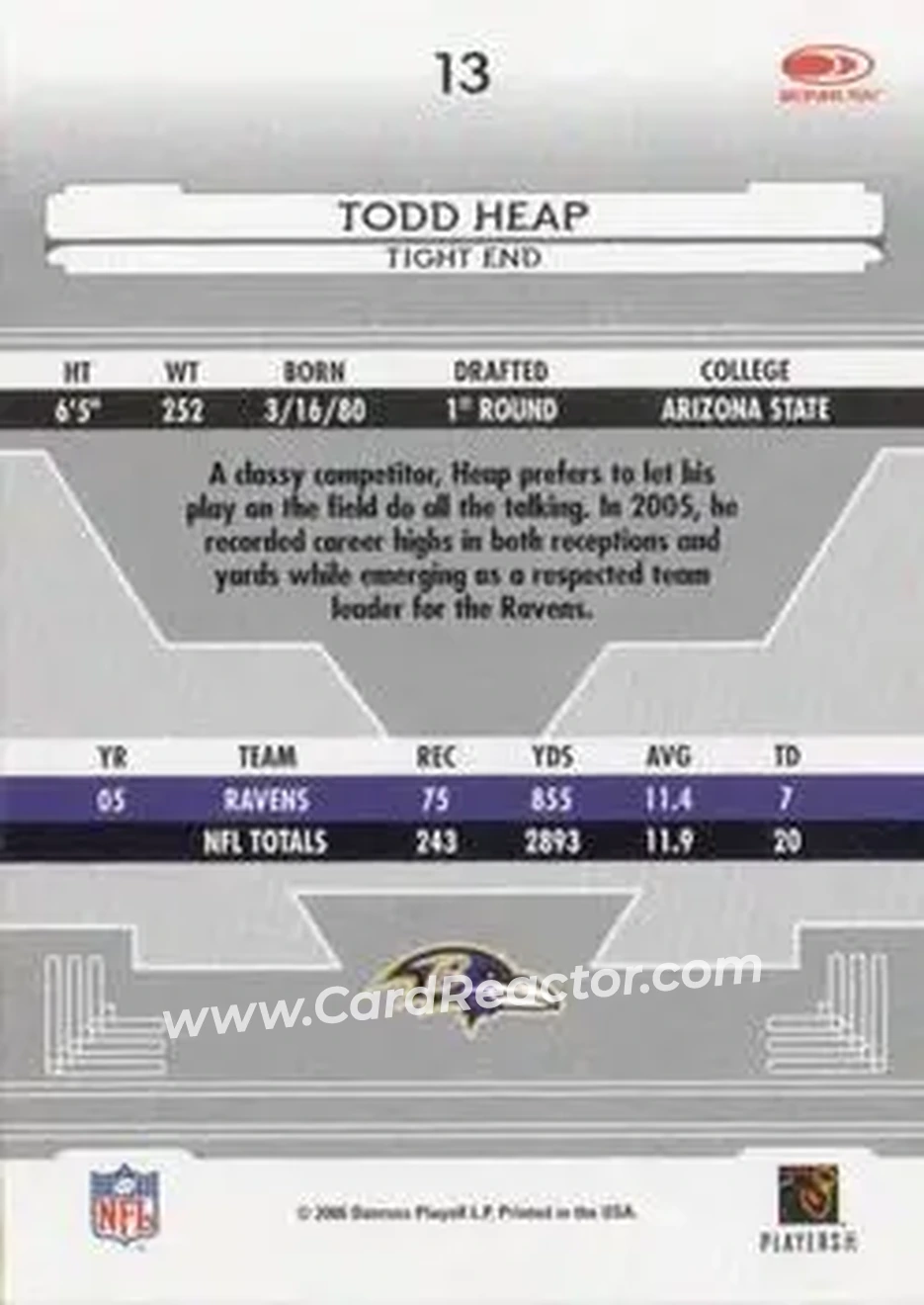 2006 Leaf Certified Materials #13 - Todd Heap - Baltimore Ravens - Back