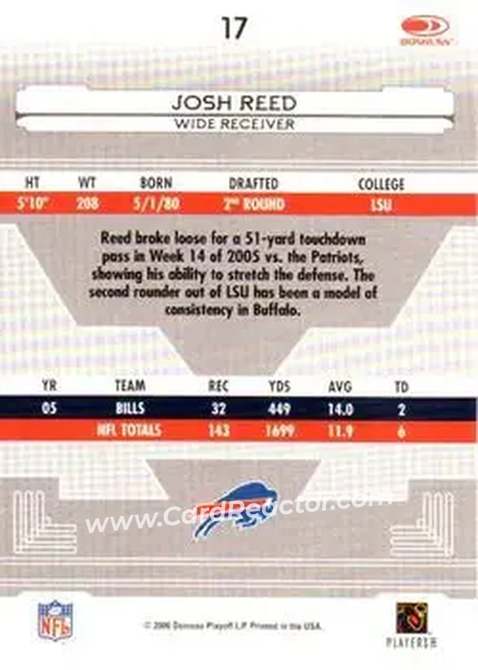 2006 Leaf Certified Materials #17 - Josh Reed - Buffalo Bills - Back