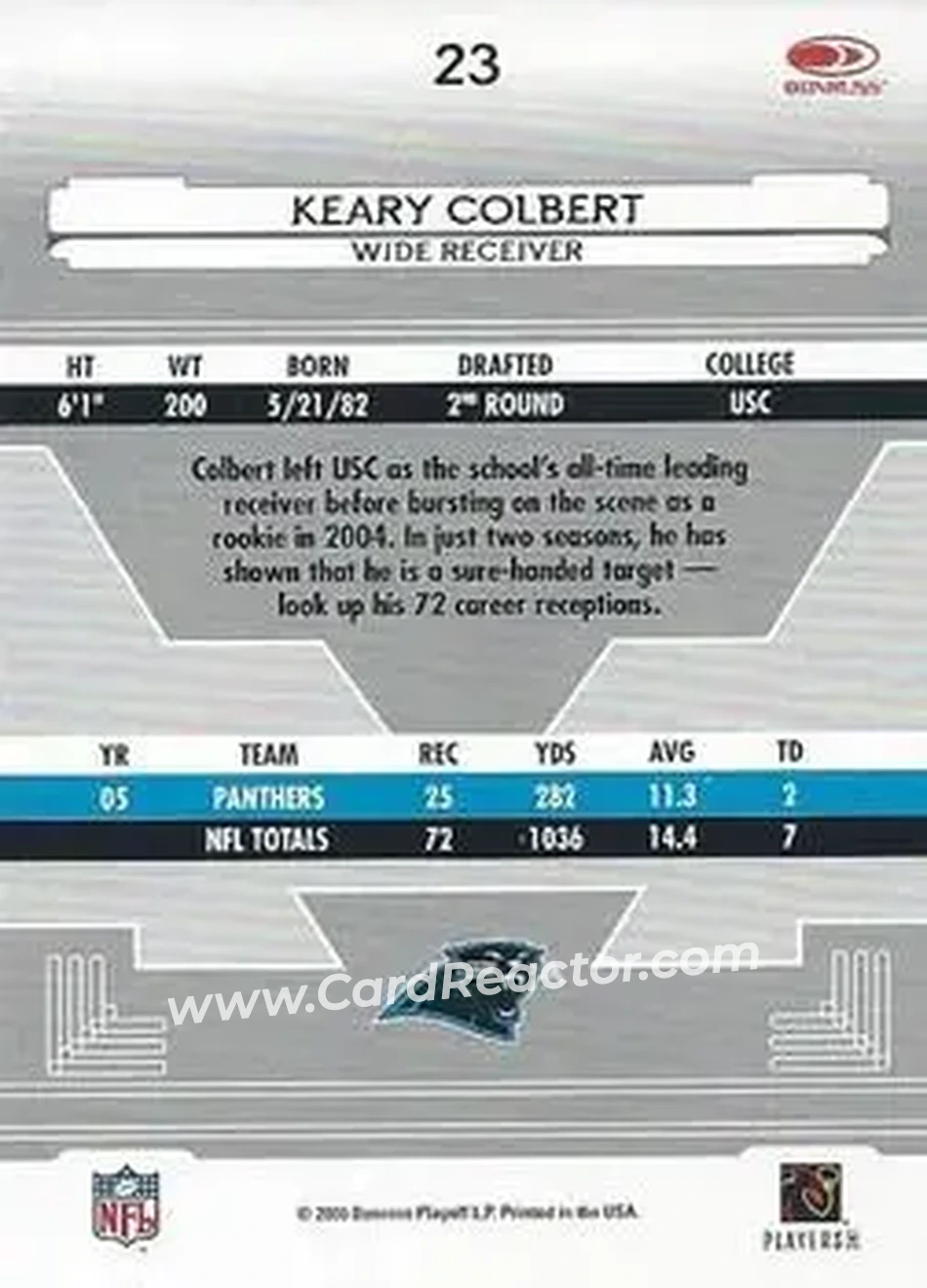 2006 Leaf Certified Materials #23 - Keary Colbert - Carolina Panthers - Back 2006 Leaf Certified Materials #23 - Keary Colbert - Carolina Panthers - Back