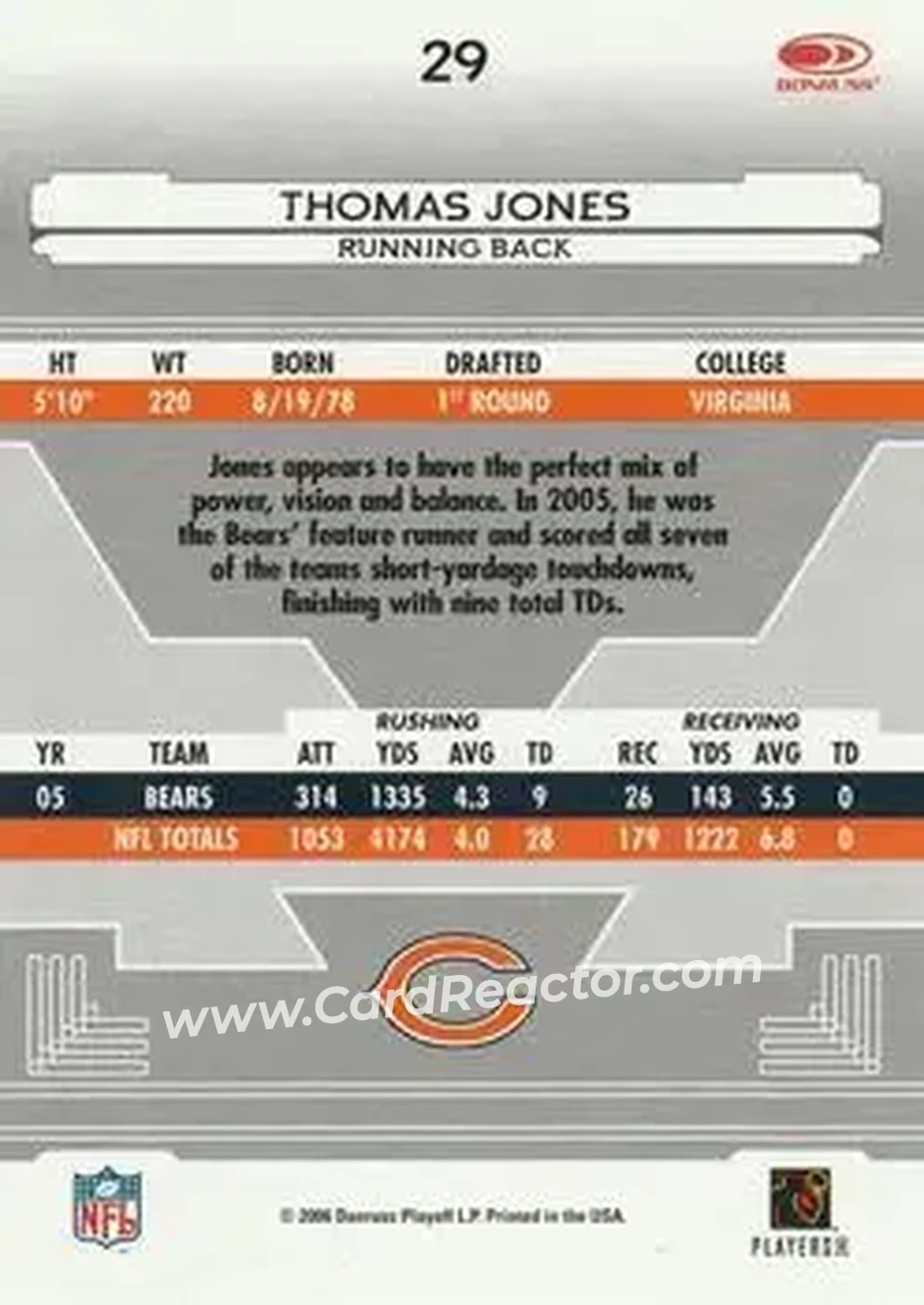 2006 Leaf Certified Materials #29 - Thomas Jones - Chicago Bears - Back