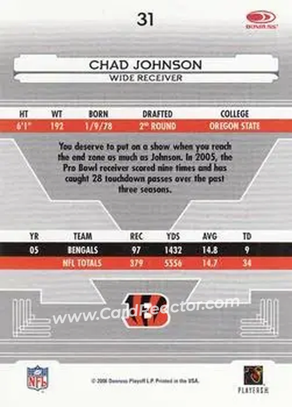 2006 Leaf Certified Materials #31 - Chad Ochocinco - Cincinnati Bengals - Back