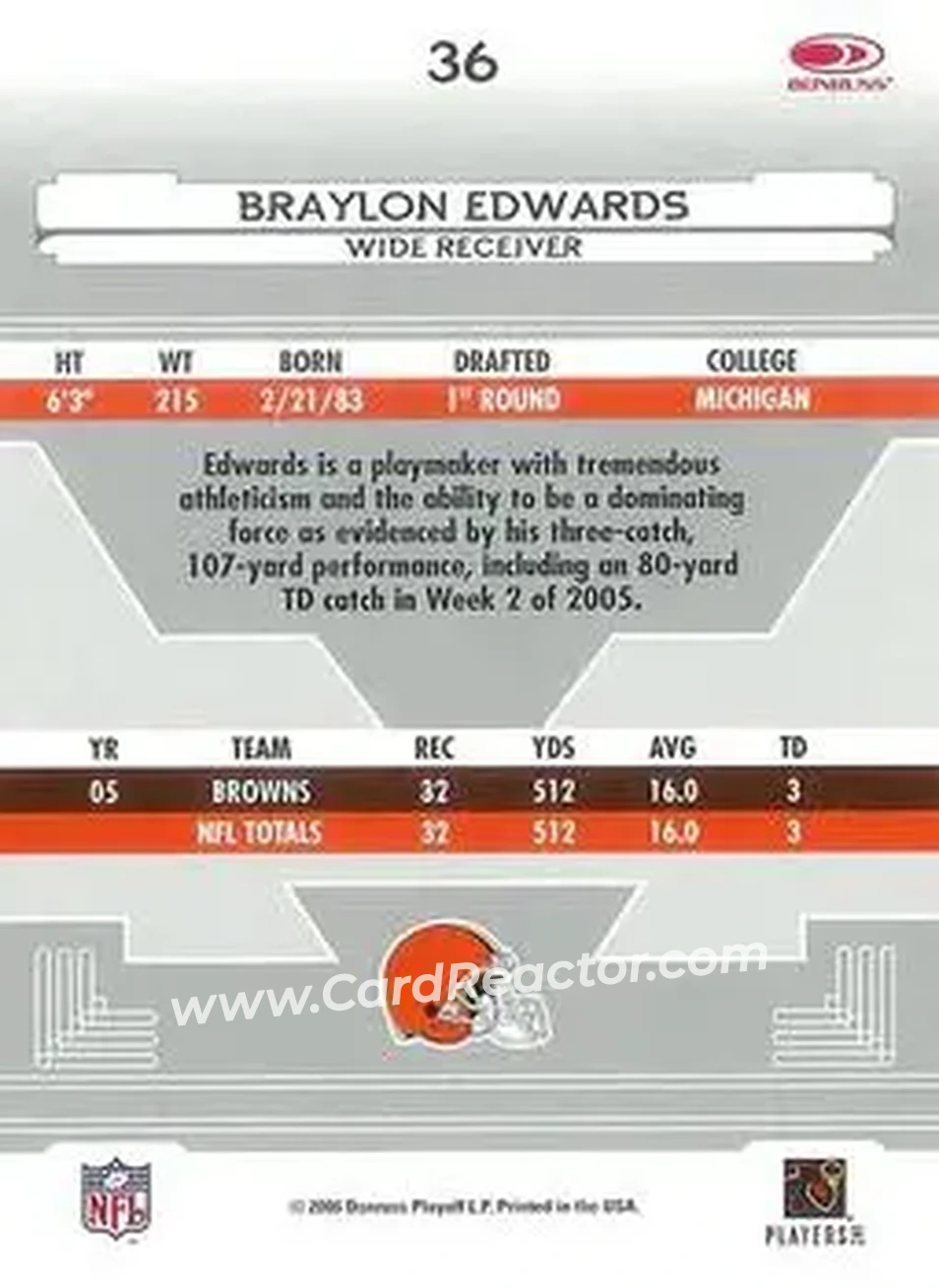 2006 Leaf Certified Materials #36 - Braylon Edwards - Cleveland Browns - Back