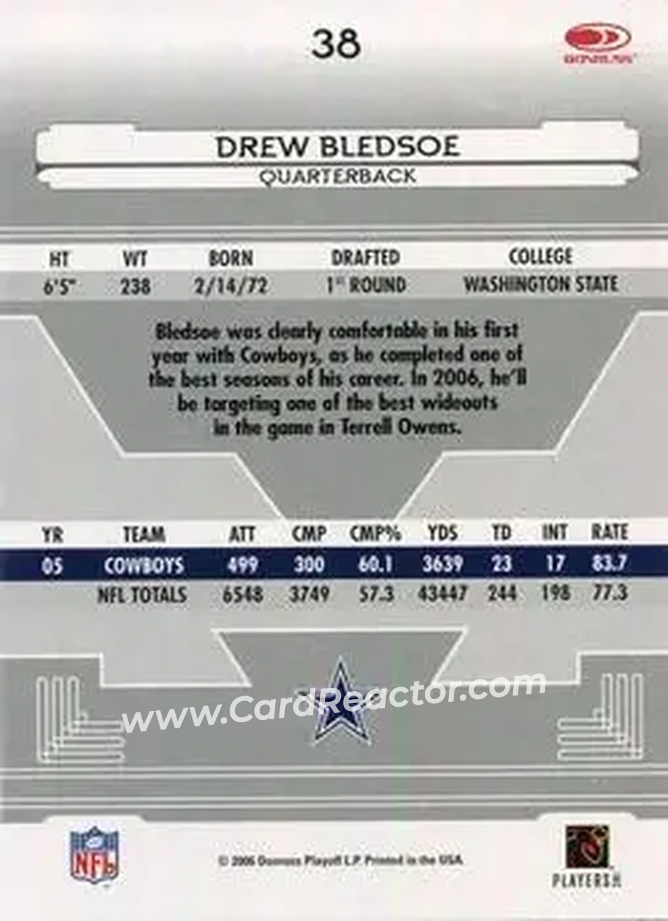 2006 Leaf Certified Materials #38 - Drew Bledsoe - Dallas Cowboys - Back