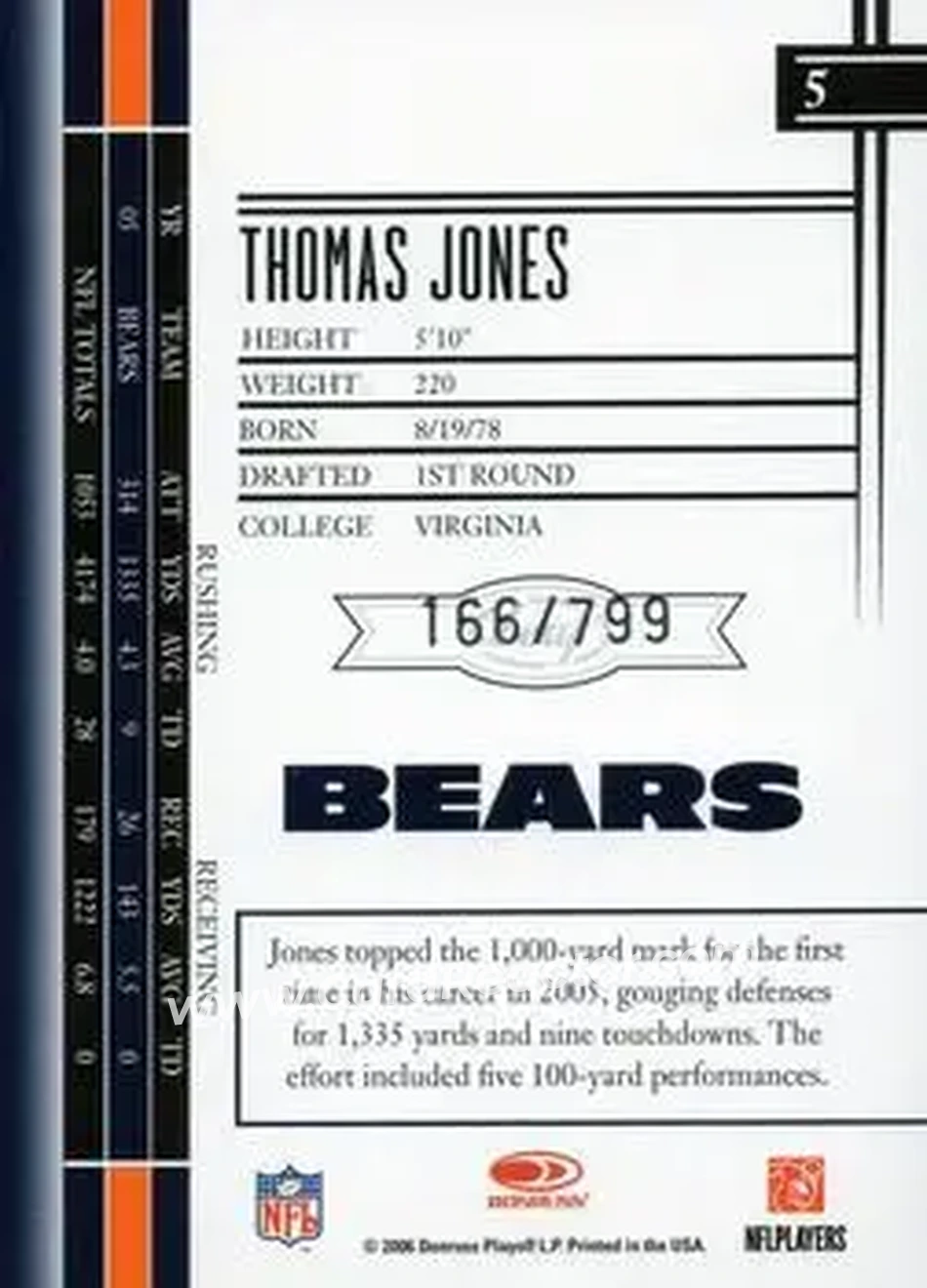 2006 Leaf Limited #5 - Thomas Jones - Chicago Bears - Back
