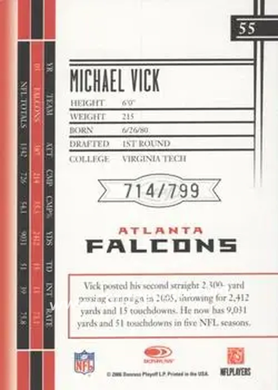 2006 Leaf Limited #55 - Michael Vick - Atlanta Falcons - Back
