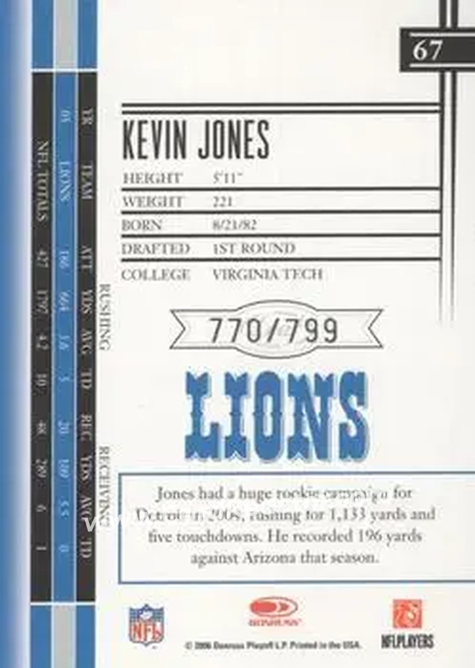 2006 Leaf Limited #67 - Kevin Jones - Detroit Lions - Back