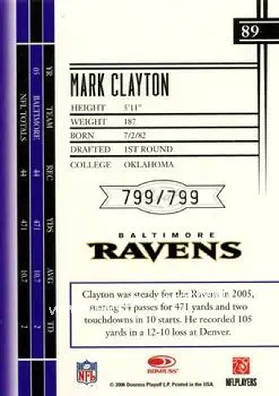 2006 Leaf Limited #89 - Mark Clayton - Baltimore Ravens - Back