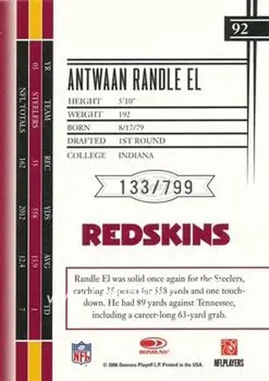 2006 Leaf Limited #92 - Antwaan Randle El - Washington Redskins - Back