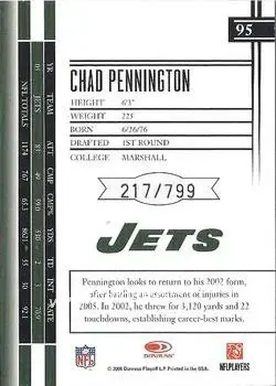 2006 Leaf Limited #95 - Chad Pennington - New York Jets - Back