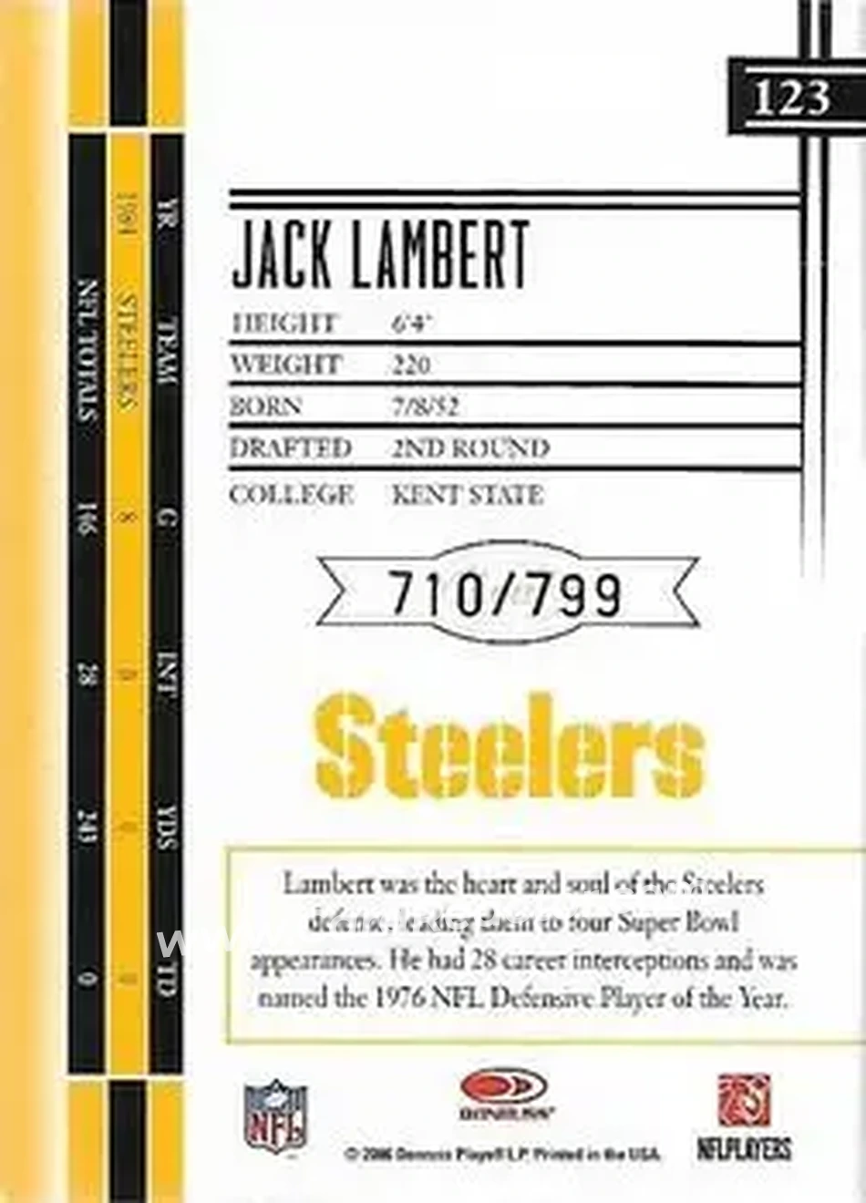 2006 Leaf Limited #123 - Jack Lambert - Pittsburgh Steelers - Back