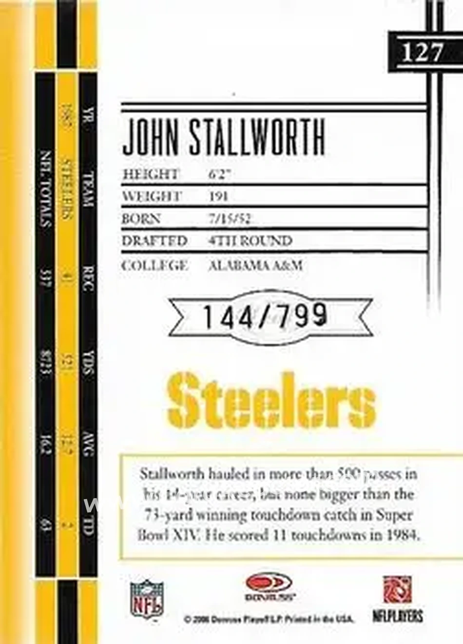 2006 Leaf Limited #127 - John Stallworth - Pittsburgh Steelers - Back