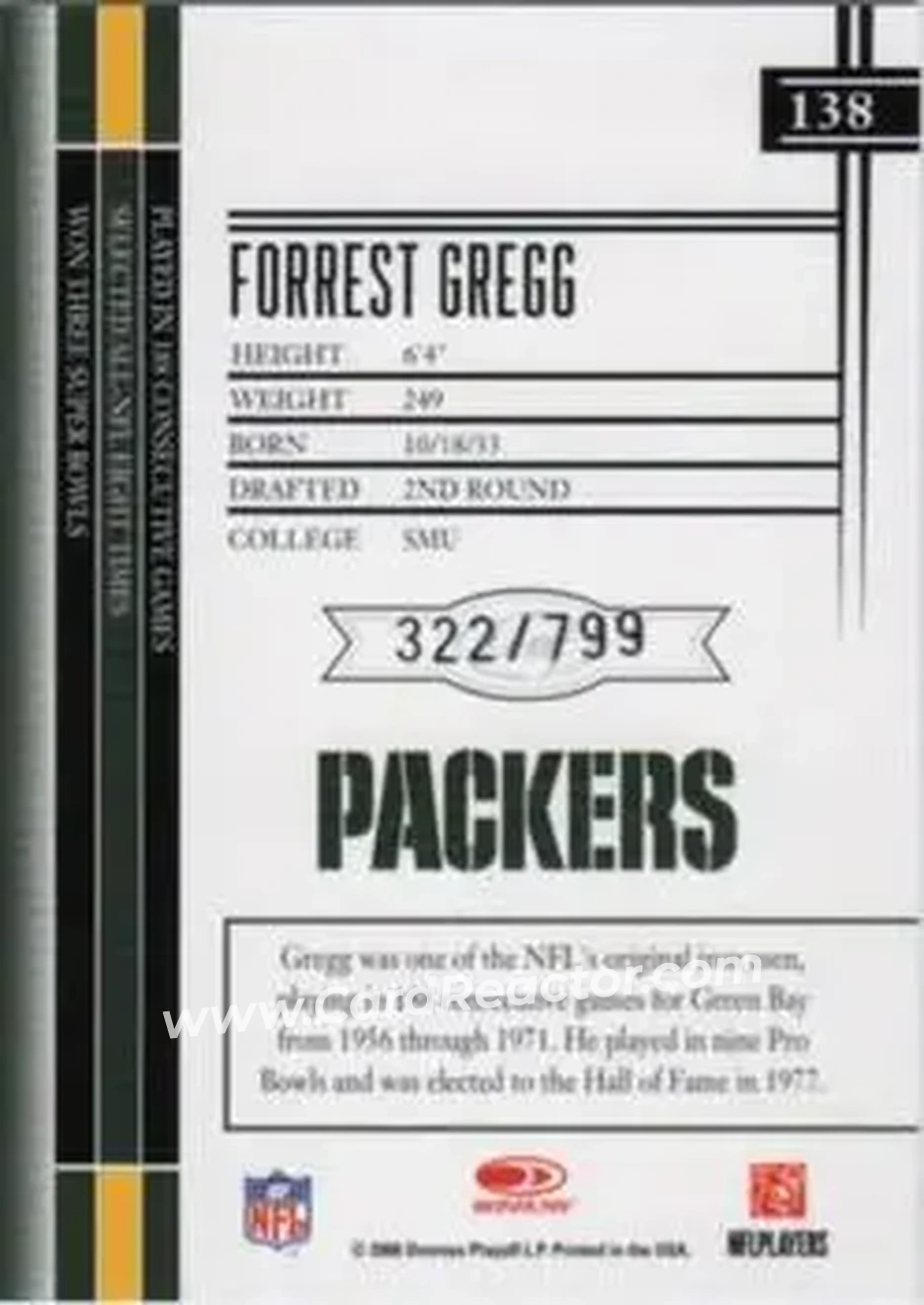2006 Leaf Limited #138 - Forrest Gregg - Green Bay Packers - Back