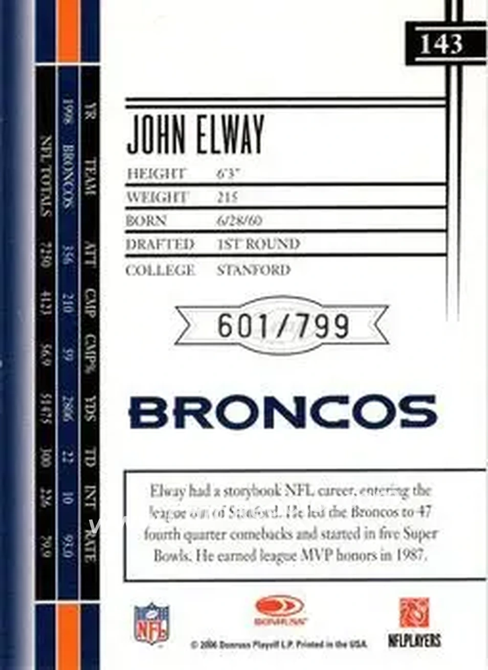 2006 Leaf Limited #143 - John Elway - Denver Broncos - Back 2006 Leaf Limited #143 - John Elway - Denver Broncos - Back