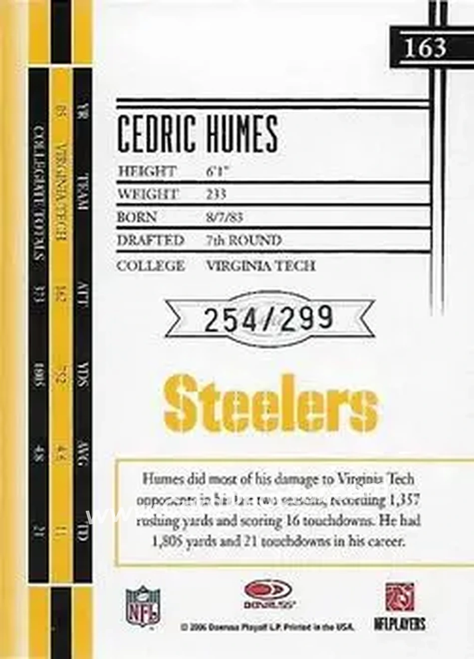 2006 Leaf Limited #163 - Cedric Humes - Pittsburgh Steelers - Back