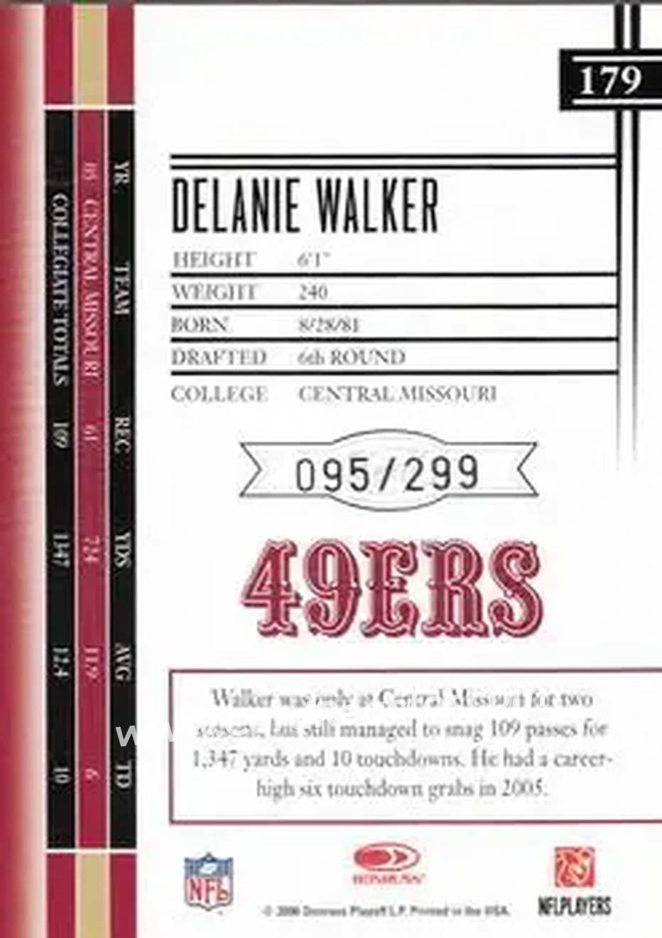 2006 Leaf Limited #179 - Delanie Walker - San Francisco 49ers - Back