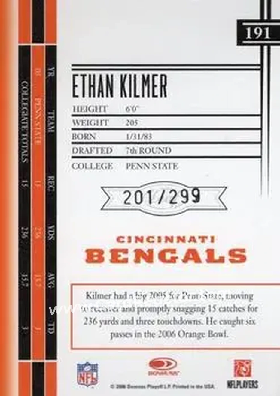 2006 Leaf Limited #191 - Ethan Kilmer - Cincinnati Bengals - Back