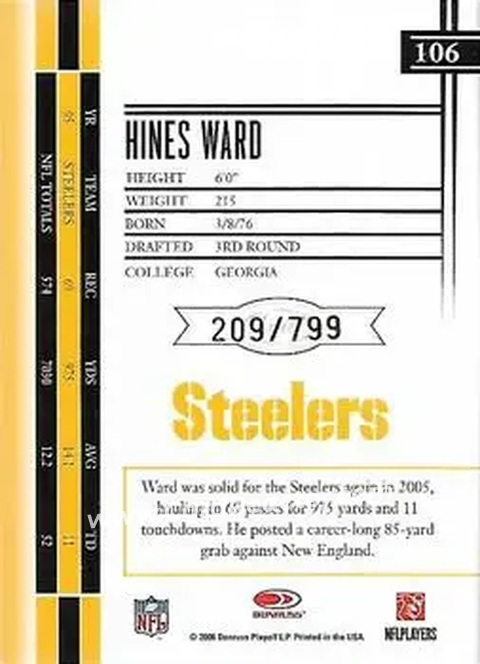 2006 Leaf Limited #106 - Hines Ward - Pittsburgh Steelers - Back