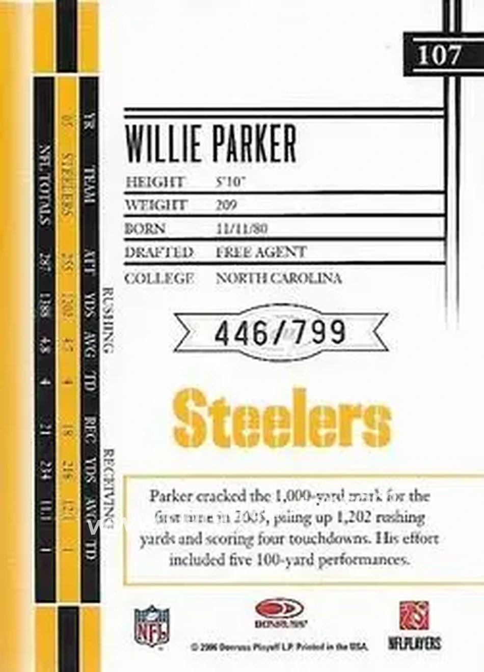 2006 Leaf Limited #107 - Willie Parker - Pittsburgh Steelers - Back