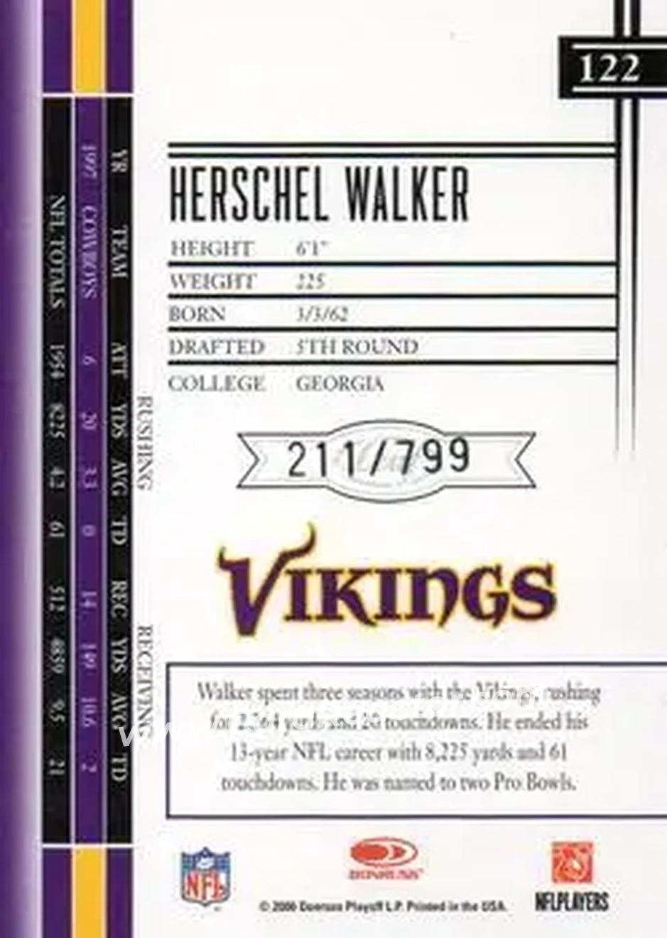 2006 Leaf Limited #122 - Herschel Walker - Minnesota Vikings - Back
