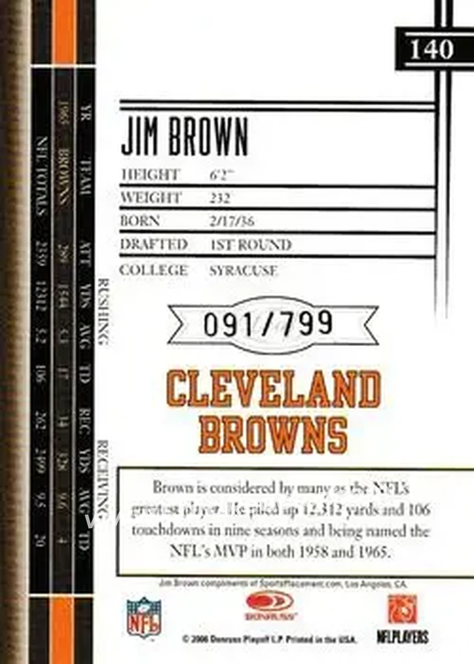 2006 Leaf Limited #140 - Jimmy Brown - Cleveland Browns - Back