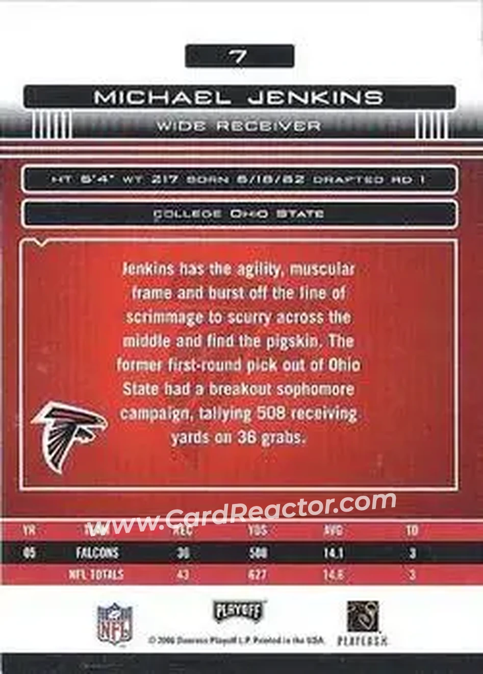 2006 Playoff Absolute Memorabilia #7 - Michael Jenkins - Atlanta Falcons - Back