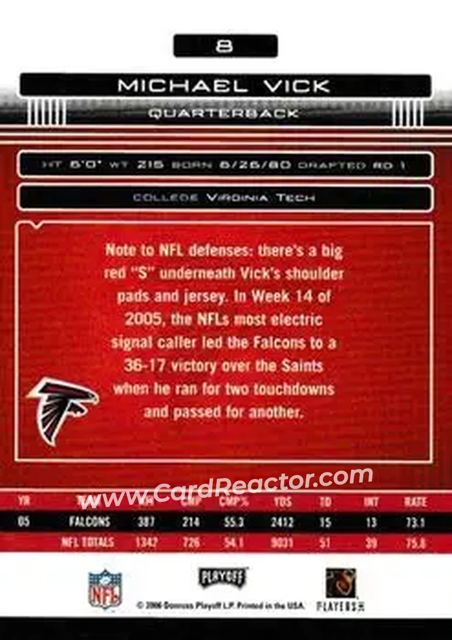 2006 Playoff Absolute Memorabilia #8 - Michael Vick - Atlanta Falcons - Back