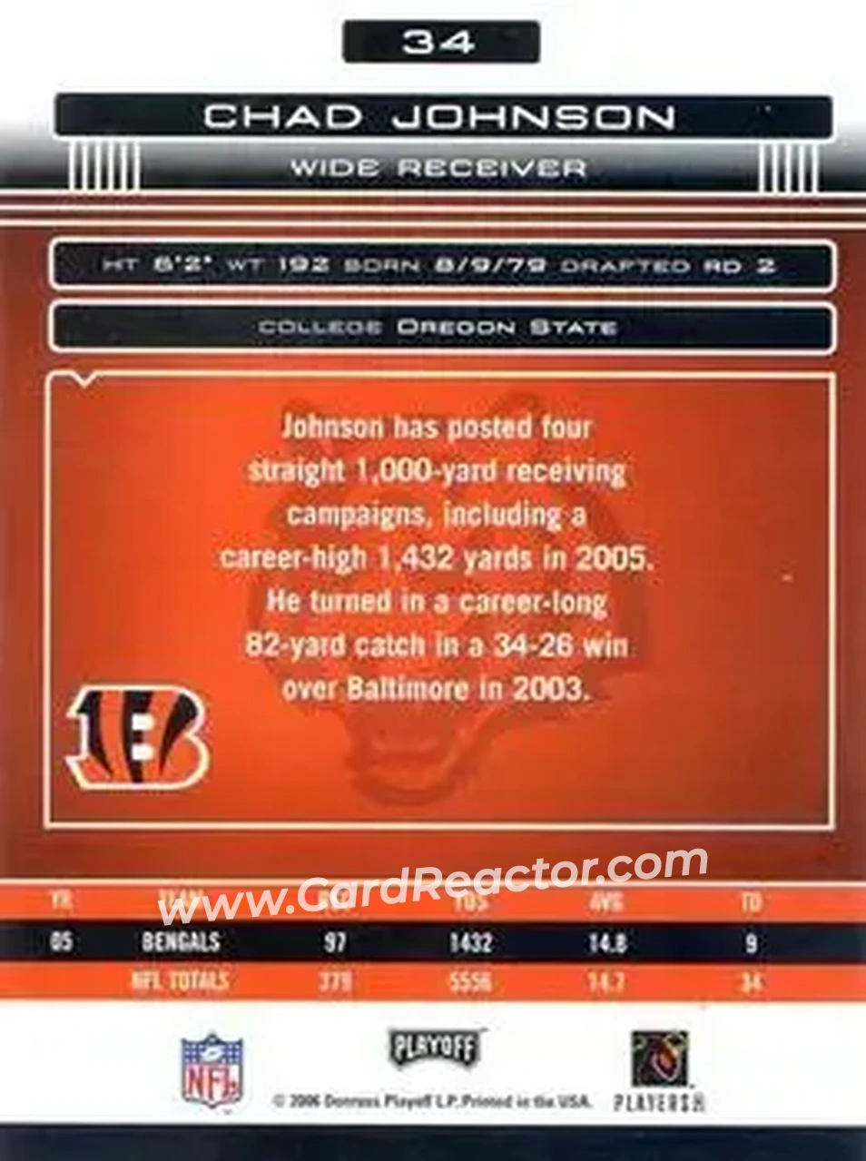 2006 Playoff Absolute Memorabilia #34 - Chad Ochocinco - Cincinnati Bengals - Back