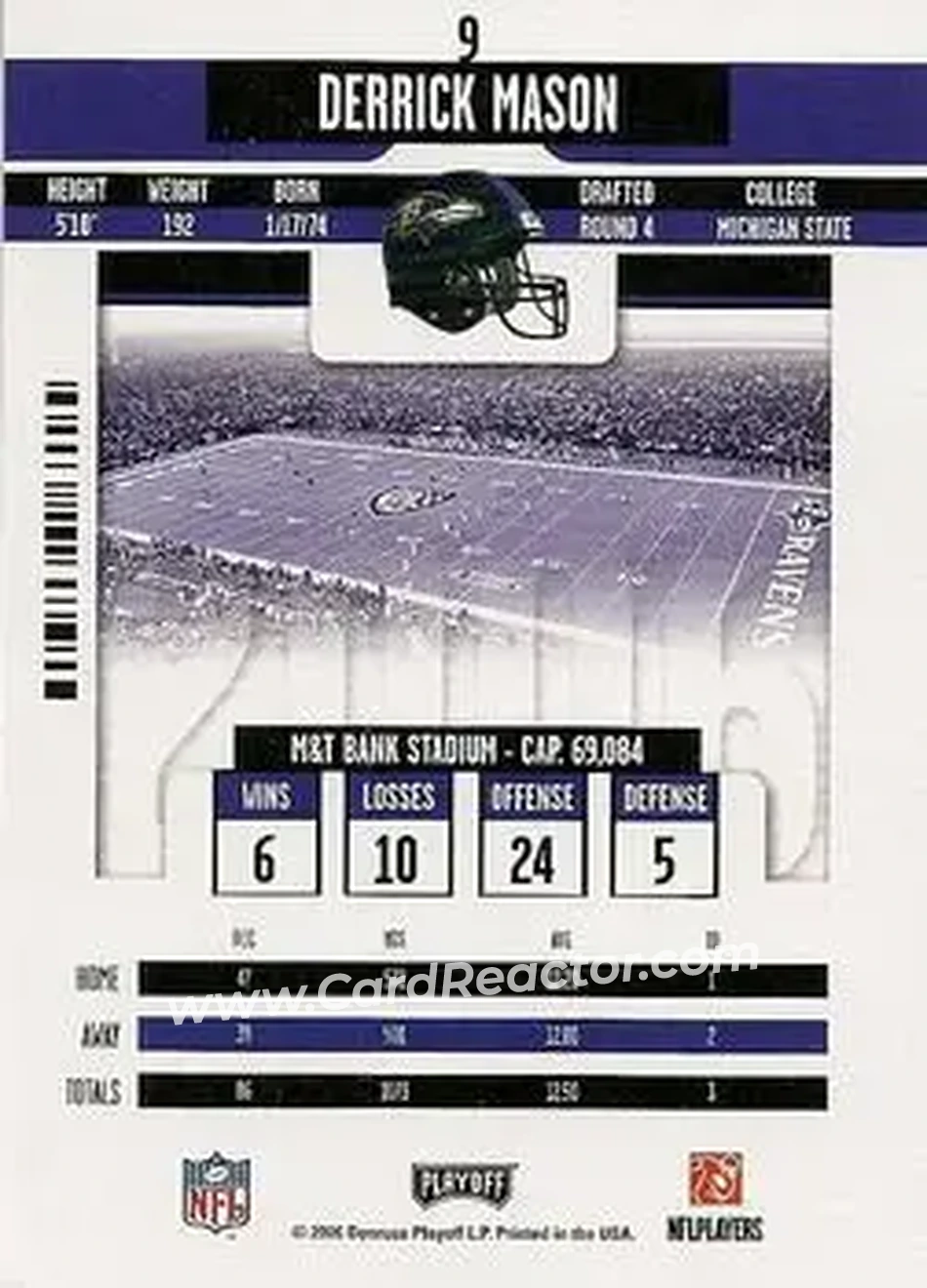 2006 Playoff Contenders #9 - Derrick Mason - Baltimore Ravens - Back