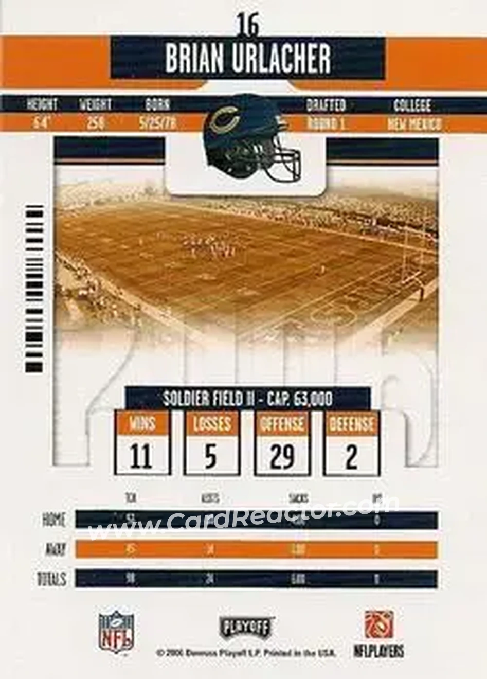 2006 Playoff Contenders #16 - Brian Urlacher - Chicago Bears - Back