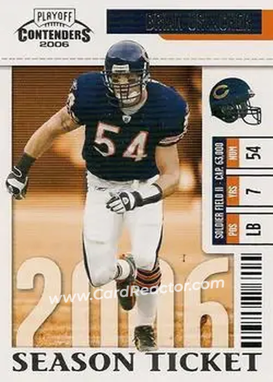 2006 Playoff Contenders #16 - Brian Urlacher - Chicago Bears - Front