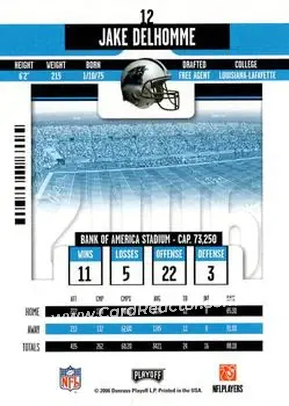 2006 Playoff Contenders #12 - Jake Delhomme - Carolina Panthers - Back