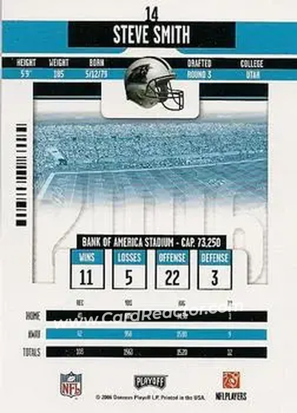 2006 Playoff Contenders #14 - Steve Smith Sr. - Carolina Panthers - Back