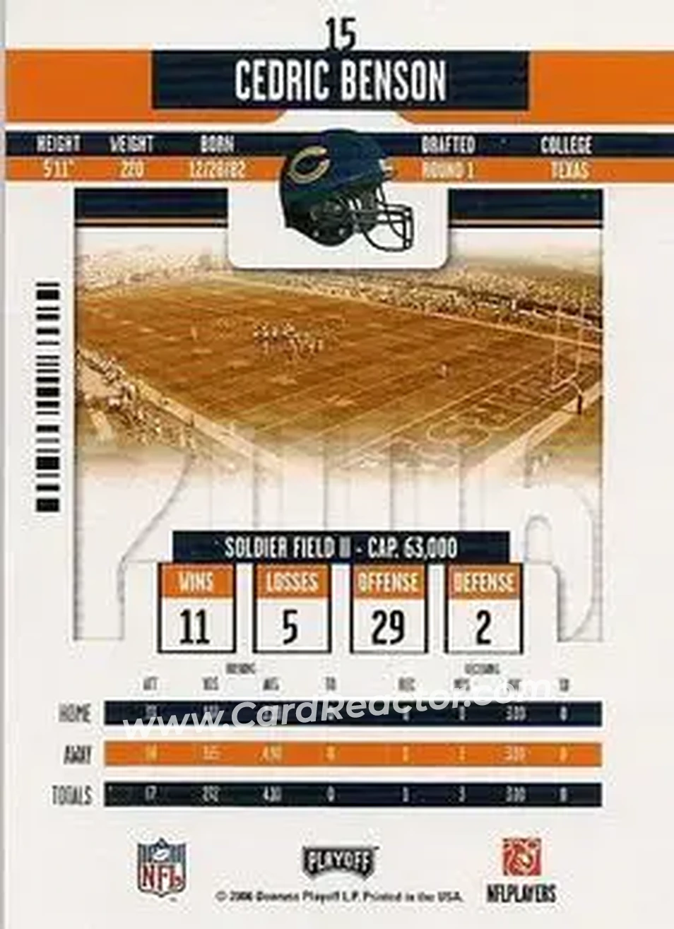 2006 Playoff Contenders #15 - Cedric Benson - Chicago Bears - Back