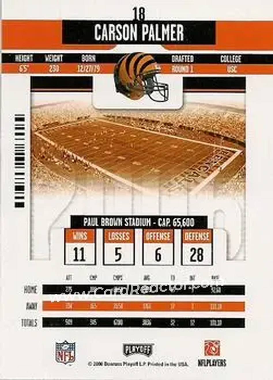 2006 Playoff Contenders #18 - Carson Palmer - Cincinnati Bengals - Back