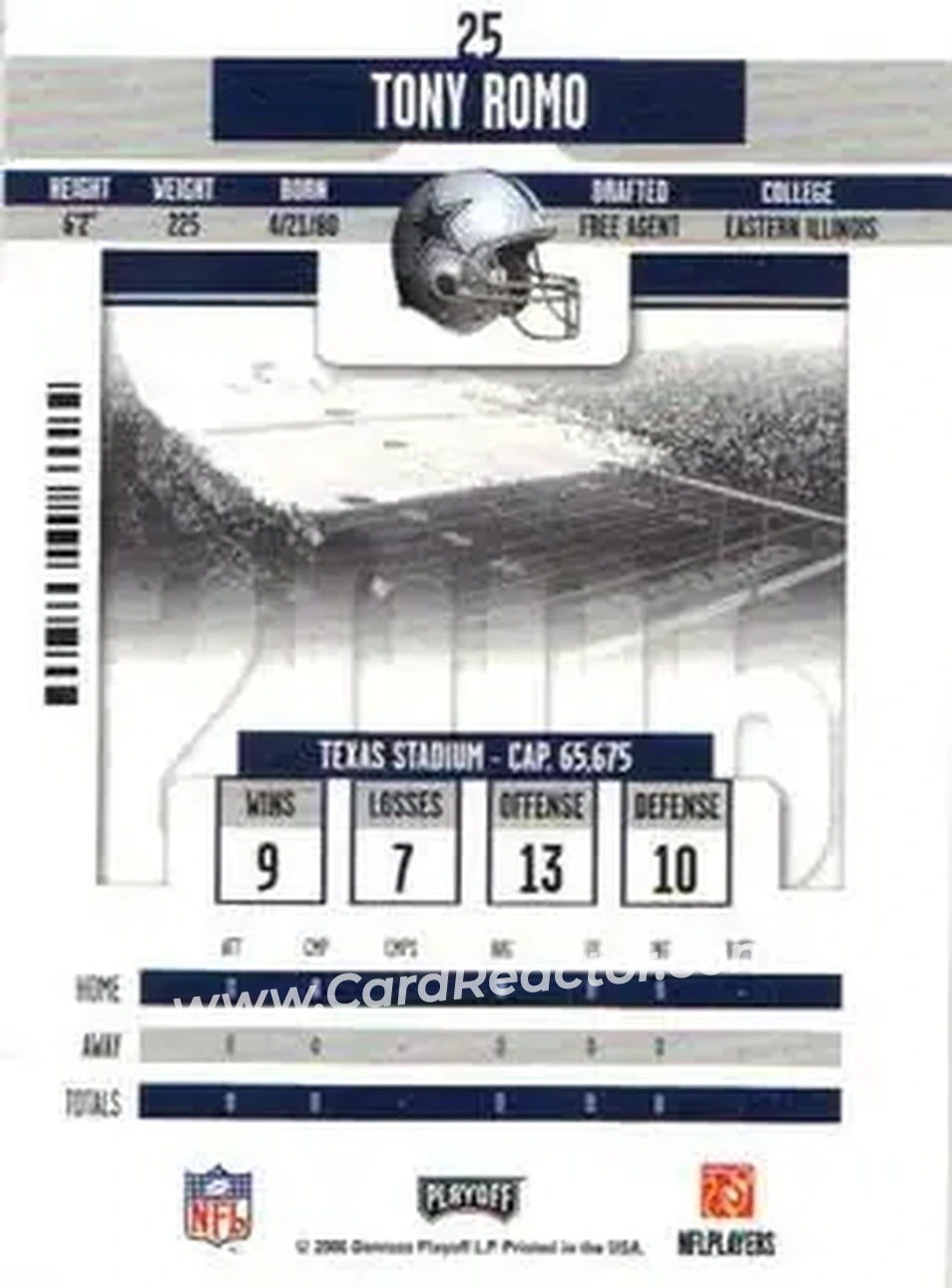 2006 Playoff Contenders #25 - Tony Romo - Dallas Cowboys - Back